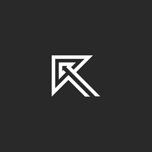 排版设计元素的模板标志 R 字母想法方向箭头形状，黑色和白色创意会标细线样式