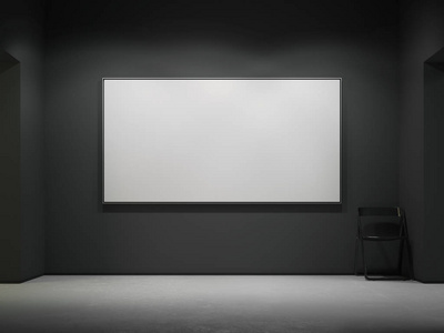 白色的空白画布，在黑暗的画廊。3d 渲染