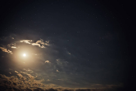 月亮与云，夜空星星背景