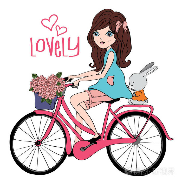 在自行车上的漂亮女孩