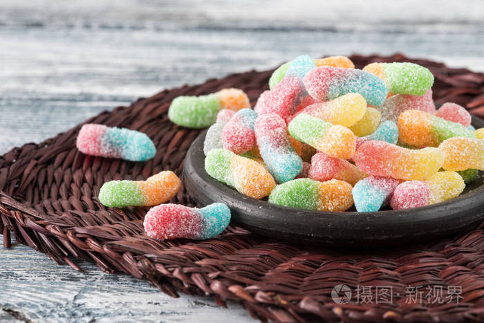 五彩缤纷的糖果的特写镜头.组成与美味果冻糖果