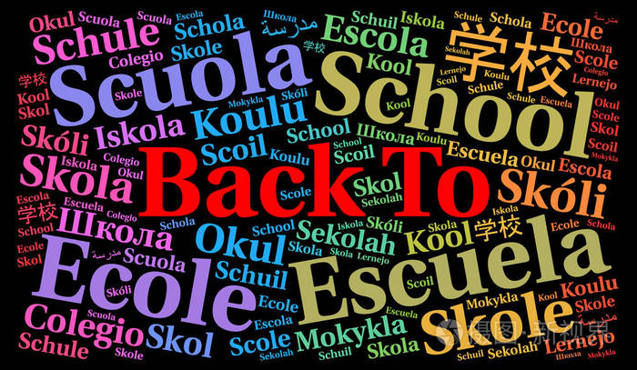 回到学校在不同的语言文字云