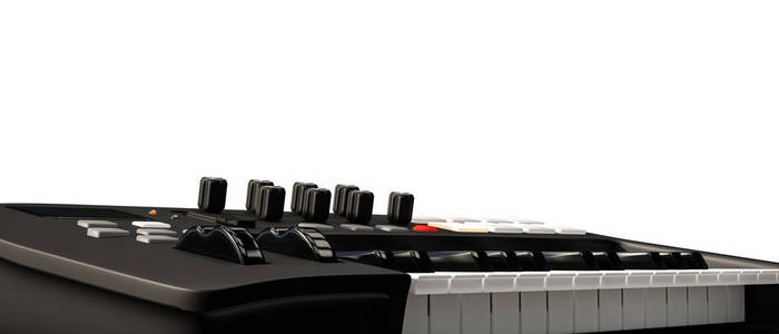 孤立在白色背景上的 midi 键盘三维图