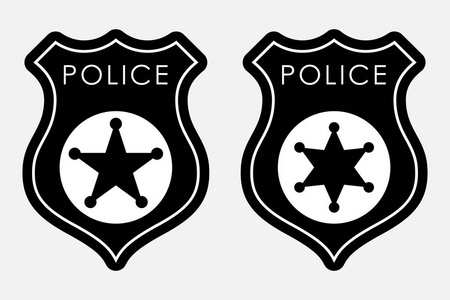 警徽字形图标, 警察和警长, 标志, 矢量图形, 一个坚实的图案在白色
