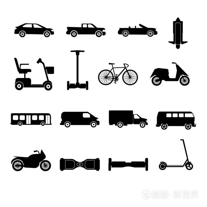 交通工具图标剪影的集合