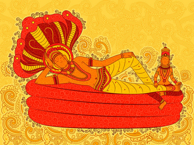 印度神毗瑟挐印度艺术风格的抽象雕像绘画