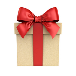礼品盒或红丝带的礼物箱鞠躬孤立在白色背景。3d 渲染