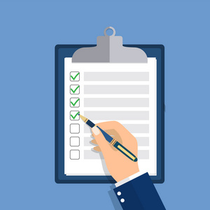 客户调查或民意调查(优秀,良好,平均差)矢量卡通在漫画风格的列表图标