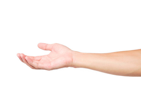 男人手中拿着的东西在白色背景上照片