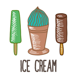 冰激淋的一整套涂鸦图标