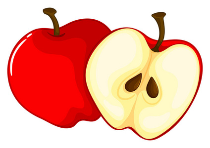 红苹果切成两半