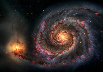 旋涡星系。优雅的雄伟壮观的螺旋星系的怀抱