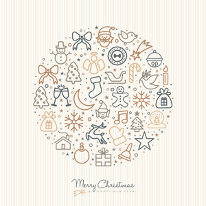 圣诞节和新年大纲图标装饰
