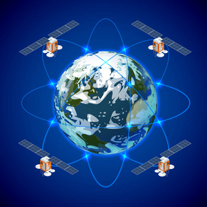 网络和卫星数据交换在行星地球在空间中。Gps 卫星