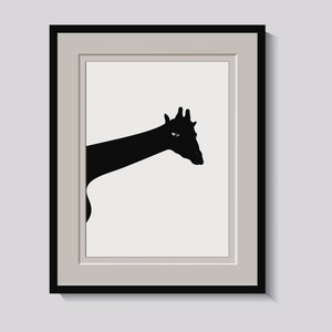 长颈鹿头，特写，黑的在方框白色背景上孤立艺术创意抽象矢量图