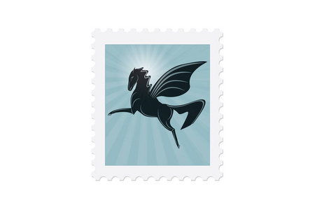 邮票飞马在阳光下白色背景图稿创意向量元素设计上孤立