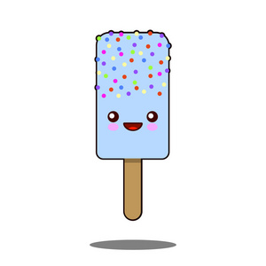 可爱的冰淇淋卡通卡哇伊脸图标。平面设计矢量