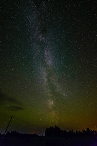 银河在夜空星星与一些树