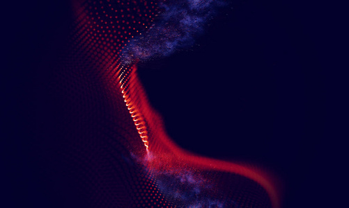 抽象的红色几何背景。连接结构。科学背景。未来科技 Hud 元素。onnecting 点和线。数字背景与粒子