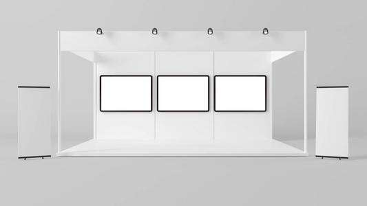 3d 渲染的品牌白色创意展览亭