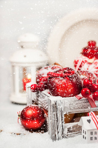 圣诞节作文与红苹果，球，肉桂，雪和