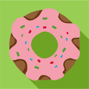 甜甜圈在粉红釉扁图标图片