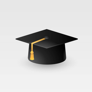 白色背景，毕业帽子与流苏的图标 学术帽 矢量图上分离的毕业帽矢量