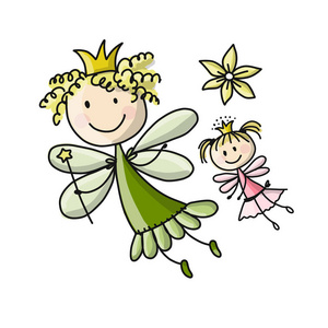 飞行的小精灵可爱的小精灵,为您设计素描照片