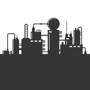 石油精炼厂剪影.矢量照片