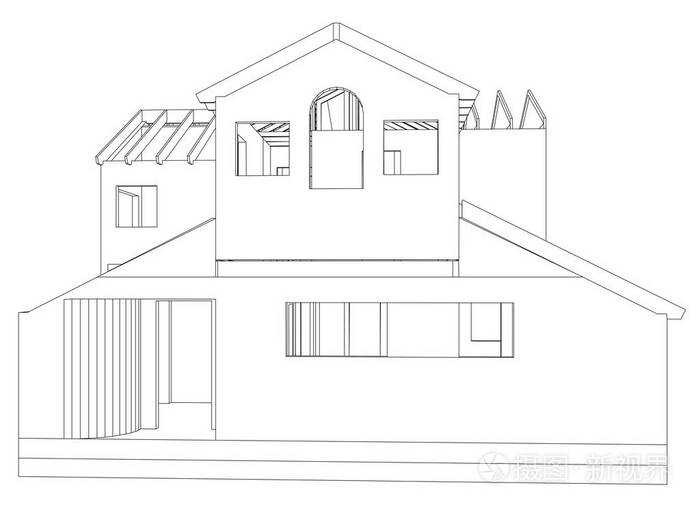房子结构建筑.抽象绘画.跟踪 3d 的图