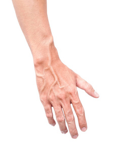 男人的手臂皮肤与静脉血液在白色的背景下，卫生保健