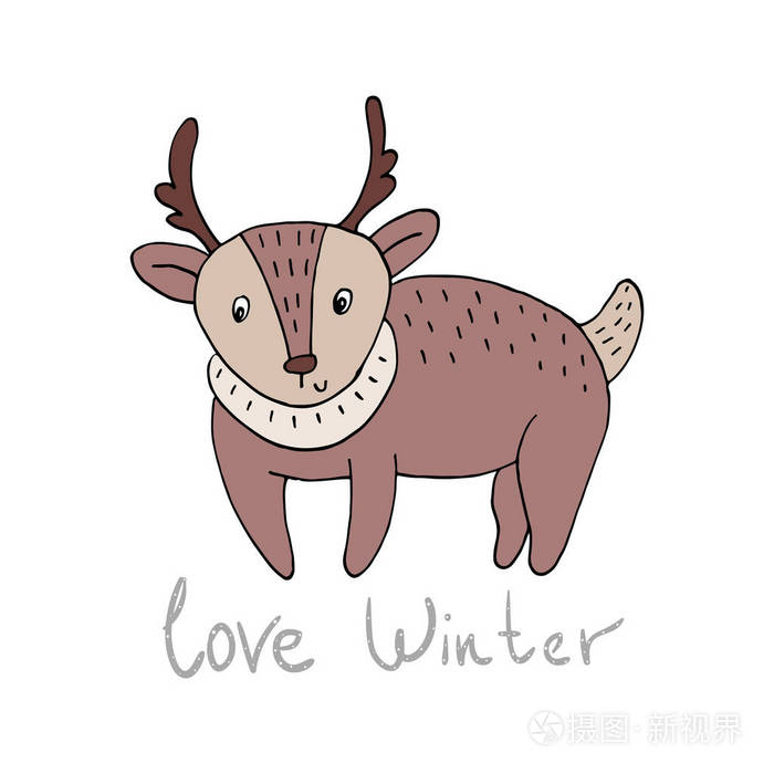 爱冬天卡与向量中有趣 可爱的鹿