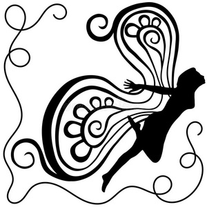 蝴蝶翅膀的女人剪影青色背景的蝴蝶山上追蝴蝶的美女蝴蝶小女孩飞翔的