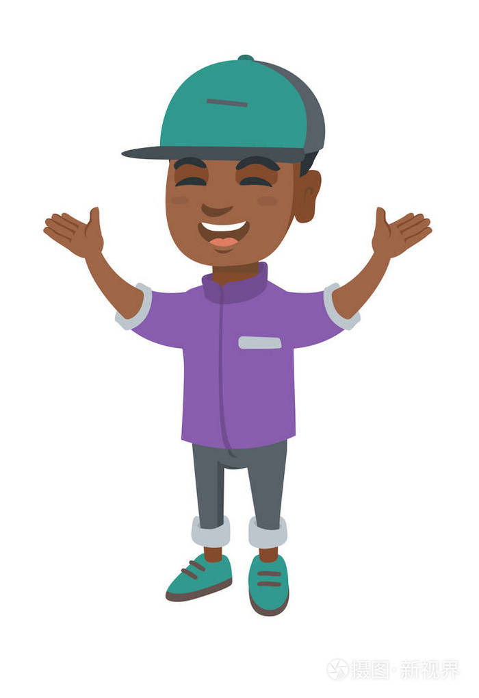 站在一起的快乐非洲男孩举起手