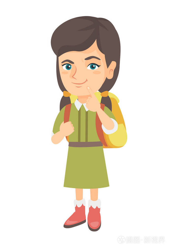 白种人的小女孩,用书包思维