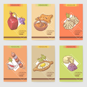 手绘格鲁吉亚食品宣传册模板图片