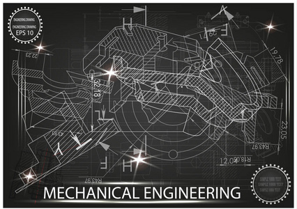 黑色背景上的机械图纸