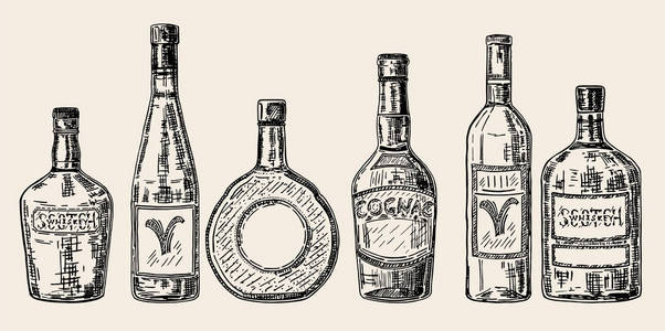 矢量复古手绘素描风格酒精瓶套图片