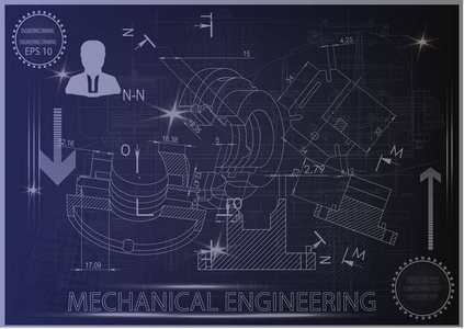 蓝色背景上的机械图纸图片