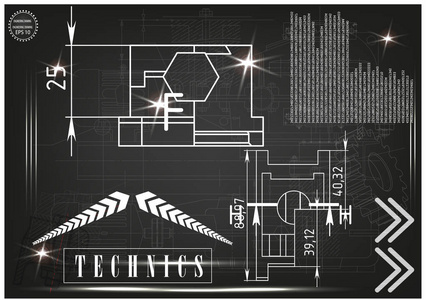 黑色背景上的机械图纸图片
