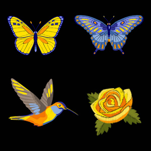 玫瑰，蜂鸟和蝴蝶刺绣集