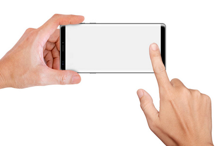 手举行大屏幕智能手机为对齐图片