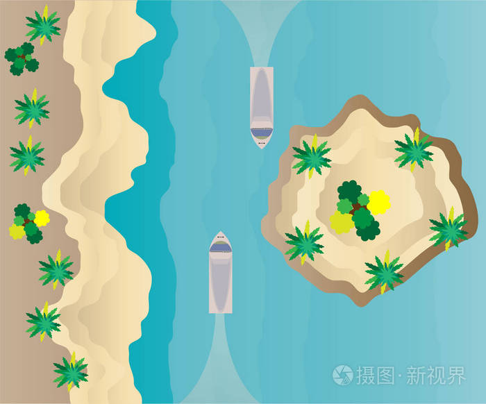 顶视图热带岛屿大海和海滩插画-正版商用图片0udhrh-摄图新视界