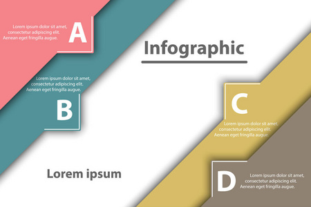 为演示文稿封面海报矢量设计信息图图概念的白色背景上的四个彩色方形条纹与阴影