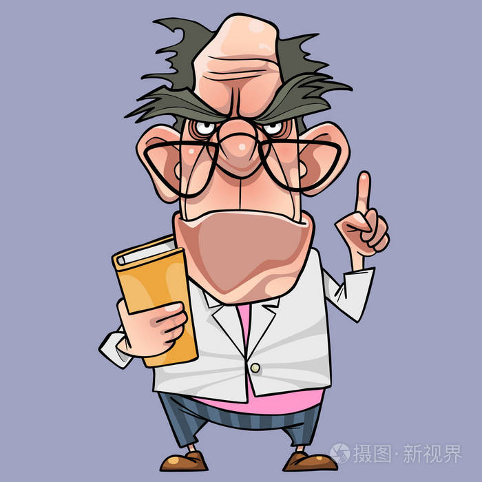 卡通皱着眉头和严格人教授拿着一本书插画-正版商用图片0udjgt-摄图新