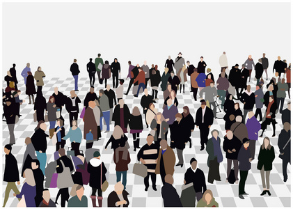 拥挤不堪的大厅中的色彩和观点的例证照片