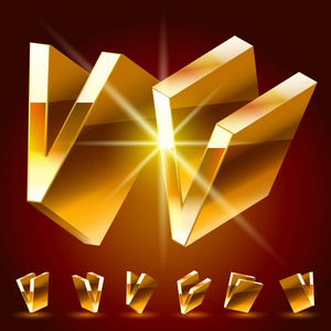金薄3d 矢量豪华字母表的随机旋转薄金符号.字母 v照片