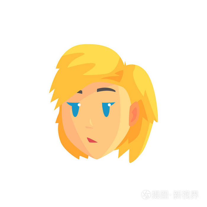 脸上的一个年轻美丽的女人,正面的女性人物卡通矢量图