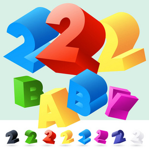 矢量随机旋转多彩字母 3d 的字体。2 号