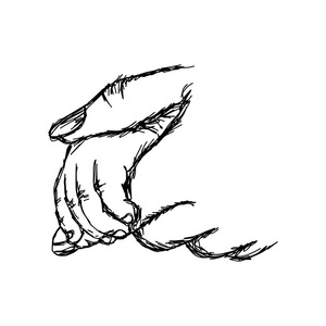 手中握着母亲矢量图素描手用孤立的白色背景上的黑色线条绘制的宝贝